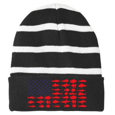 Salty Dad Gift Saltwater Fishing American Flag Ocean Fish Striped Beanie with Solid Band