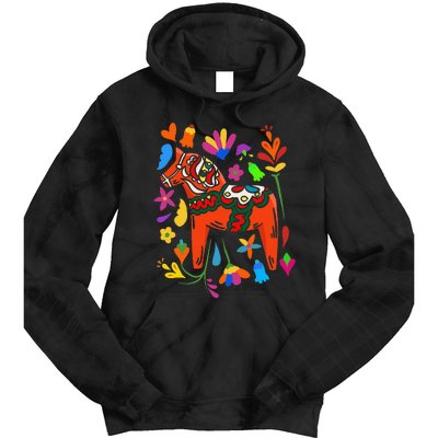 Swedish Dala Horse Folk Art Sweden Flag Dalahelmsoljd Tie Dye Hoodie