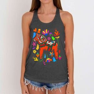 Swedish Dala Horse Folk Art Sweden Flag Dalahelmsoljd Women's Knotted Racerback Tank