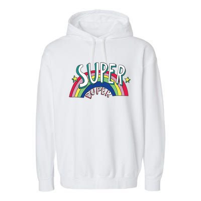 Super Duper Hand Drawn Seventies Style Rainbow Graphic Garment-Dyed Fleece Hoodie