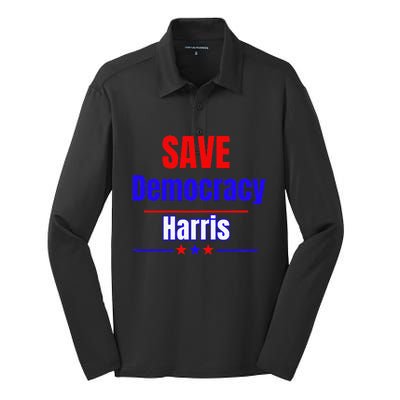 Save Democracy Harris Silk Touch Performance Long Sleeve Polo