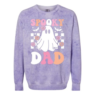 Spooky Dad Halloween Ghost Costume Retro Groovy Colorblast Crewneck Sweatshirt