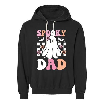 Spooky Dad Halloween Ghost Costume Retro Groovy Garment-Dyed Fleece Hoodie