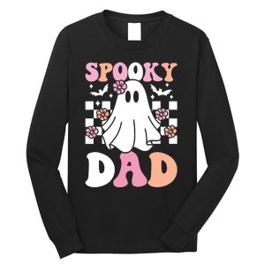 Spooky Dad Halloween Ghost Costume Retro Groovy Long Sleeve Shirt