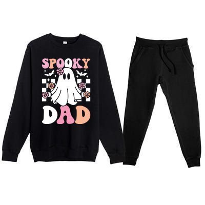 Spooky Dad Halloween Ghost Costume Retro Groovy Premium Crewneck Sweatsuit Set