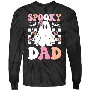 Spooky Dad Halloween Ghost Costume Retro Groovy Tie-Dye Long Sleeve Shirt