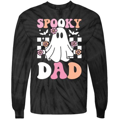 Spooky Dad Halloween Ghost Costume Retro Groovy Tie-Dye Long Sleeve Shirt