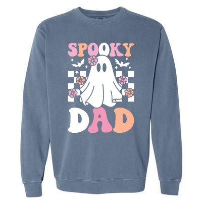 Spooky Dad Halloween Ghost Costume Retro Groovy Garment-Dyed Sweatshirt