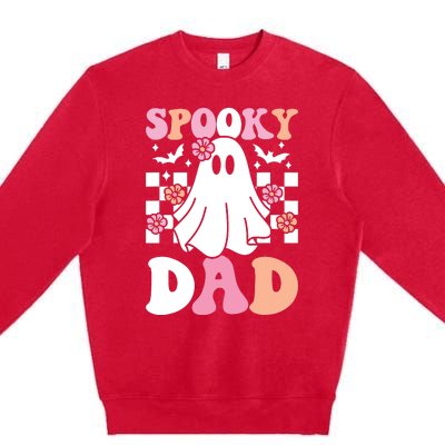 Spooky Dad Halloween Ghost Costume Retro Groovy Premium Crewneck Sweatshirt