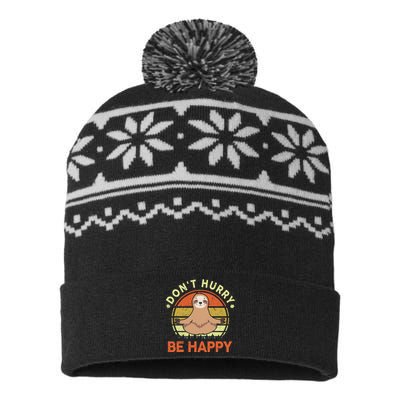 Sloth Dont Hurry Be Happy Funny Sloth Yoga USA-Made Snowflake Beanie