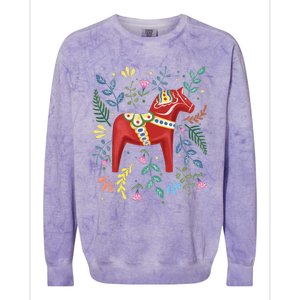 Swedish Dala Horse Folk Art Sweden Flag Dalahelmsoljd Horse Colorblast Crewneck Sweatshirt