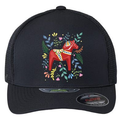 Swedish Dala Horse Folk Art Sweden Flag Dalahelmsoljd Horse Flexfit Unipanel Trucker Cap