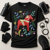 Swedish Dala Horse Folk Art Sweden Flag Dalahelmsoljd Horse Performance Shirt