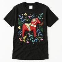 Swedish Dala Horse Folk Art Sweden Flag Dalahelmsoljd Horse Tall T-Shirt