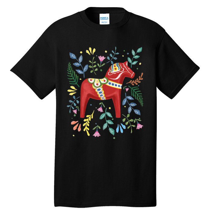 Swedish Dala Horse Folk Art Sweden Flag Dalahelmsoljd Horse Tall T-Shirt