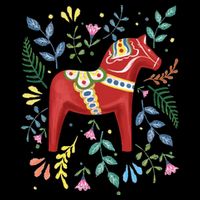 Swedish Dala Horse Folk Art Sweden Flag Dalahelmsoljd Horse V-Neck T-Shirt