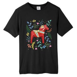 Swedish Dala Horse Folk Art Sweden Flag Dalahelmsoljd Horse Tall Fusion ChromaSoft Performance T-Shirt