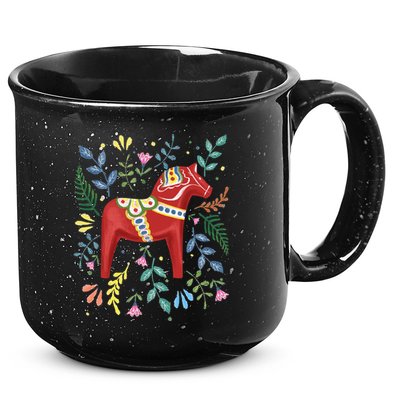Swedish Dala Horse Folk Art Sweden Flag Dalahelmsoljd Horse 15oz Campfire Ceramic Mug