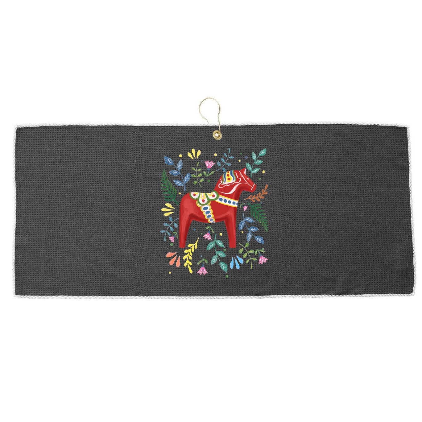 Swedish Dala Horse Folk Art Sweden Flag Dalahelmsoljd Horse Large Microfiber Waffle Golf Towel