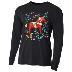 Swedish Dala Horse Folk Art Sweden Flag Dalahelmsoljd Horse Cooling Performance Long Sleeve Crew