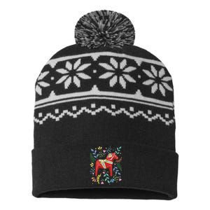 Swedish Dala Horse Folk Art Sweden Flag Dalahelmsoljd Horse USA-Made Snowflake Beanie