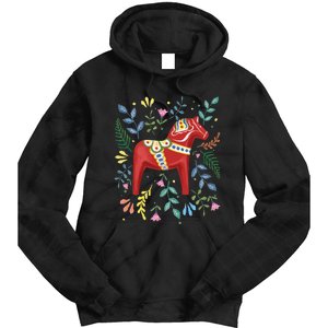 Swedish Dala Horse Folk Art Sweden Flag Dalahelmsoljd Horse Tie Dye Hoodie