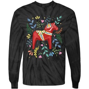 Swedish Dala Horse Folk Art Sweden Flag Dalahelmsoljd Horse Tie-Dye Long Sleeve Shirt