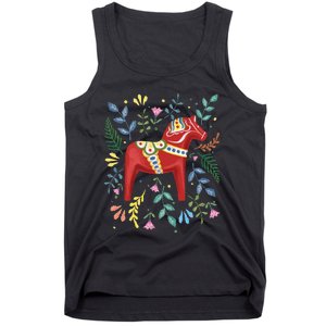 Swedish Dala Horse Folk Art Sweden Flag Dalahelmsoljd Horse Tank Top