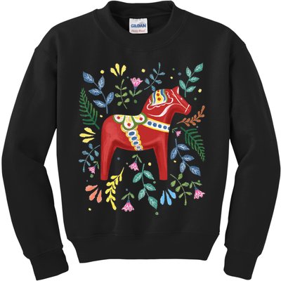 Swedish Dala Horse Folk Art Sweden Flag Dalahelmsoljd Horse Kids Sweatshirt
