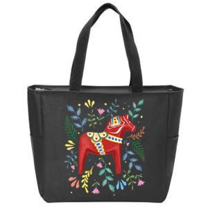 Swedish Dala Horse Folk Art Sweden Flag Dalahelmsoljd Horse Zip Tote Bag