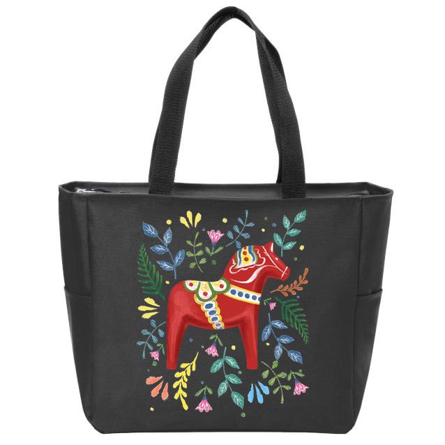 Swedish Dala Horse Folk Art Sweden Flag Dalahelmsoljd Horse Zip Tote Bag