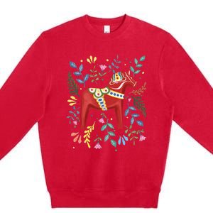 Swedish Dala Horse Folk Art Sweden Flag Dalahelmsoljd Horse Premium Crewneck Sweatshirt