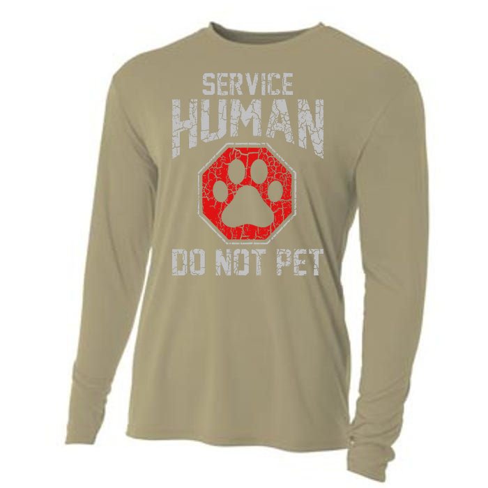 Service Dog Human Do Not Pet Funny Vintage Rescue Dog Owner Cooling Performance Long Sleeve Crew