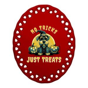 Schnauzer Dog Halloween No Tricks Just Treats Funny Gift Ceramic Oval Ornament