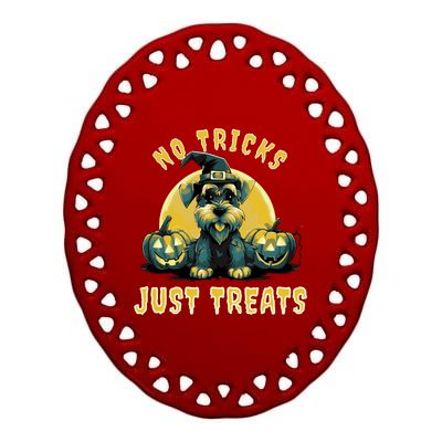 Schnauzer Dog Halloween No Tricks Just Treats Funny Gift Ceramic Oval Ornament