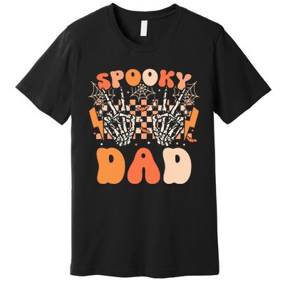 Spooky Dad Halloween Skeleton Costume Retro Groovy Premium T-Shirt