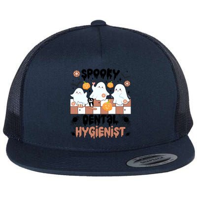 Spooky Dental Hygienist Halloween Dental Hygiene Groovy Gift Flat Bill Trucker Hat