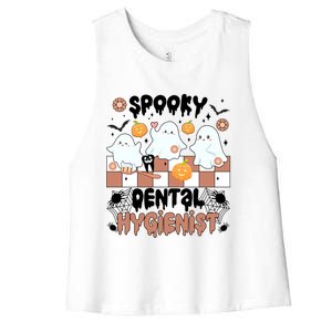 Spooky Dental Hygienist Halloween Dental Hygiene Groovy Gift Women's Racerback Cropped Tank