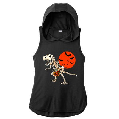 Scary Dinosaur Halloween Costume Trex Skeleton Pumpkin Moon Gift Ladies PosiCharge Tri-Blend Wicking Draft Hoodie Tank