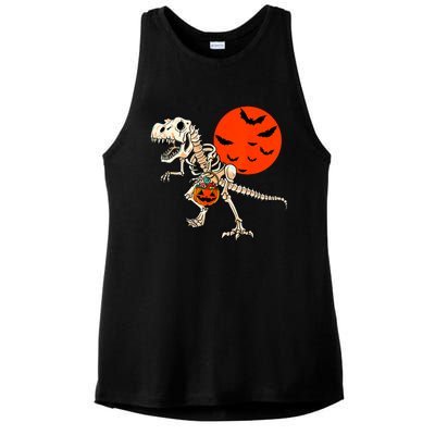 Scary Dinosaur Halloween Costume Trex Skeleton Pumpkin Moon Gift Ladies PosiCharge Tri-Blend Wicking Tank