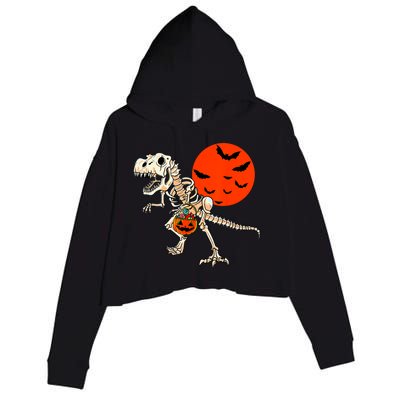 Scary Dinosaur Halloween Costume Trex Skeleton Pumpkin Moon Gift Crop Fleece Hoodie