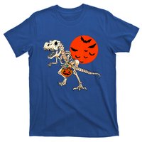 Scary Dinosaur Halloween Costume Trex Skeleton Pumpkin Moon Gift T-Shirt