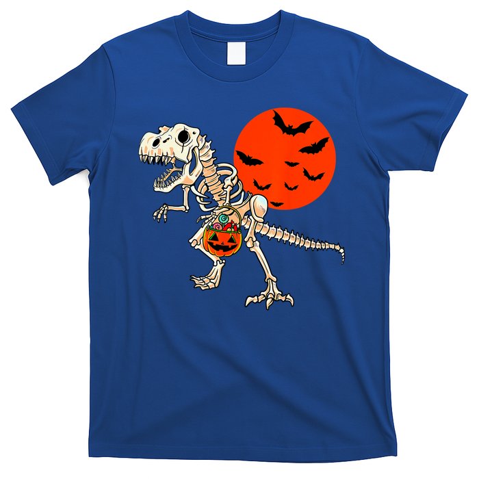 Scary Dinosaur Halloween Costume Trex Skeleton Pumpkin Moon Gift T-Shirt