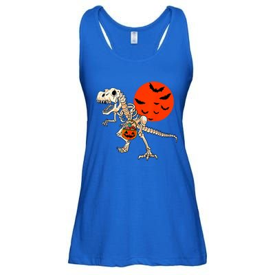 Scary Dinosaur Halloween Costume Trex Skeleton Pumpkin Moon Gift Ladies Essential Flowy Tank