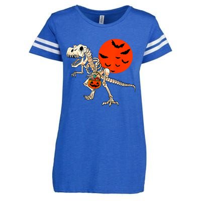 Scary Dinosaur Halloween Costume Trex Skeleton Pumpkin Moon Gift Enza Ladies Jersey Football T-Shirt