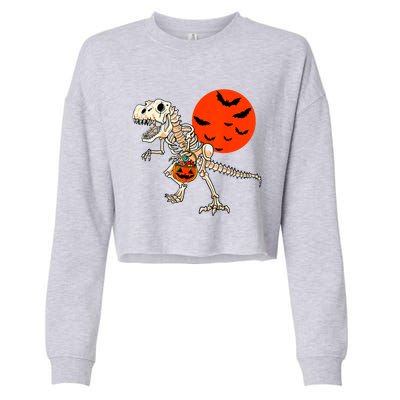 Scary Dinosaur Halloween Costume Trex Skeleton Pumpkin Moon Gift Cropped Pullover Crew