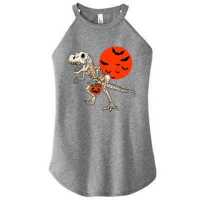 Scary Dinosaur Halloween Costume Trex Skeleton Pumpkin Moon Gift Women’s Perfect Tri Rocker Tank