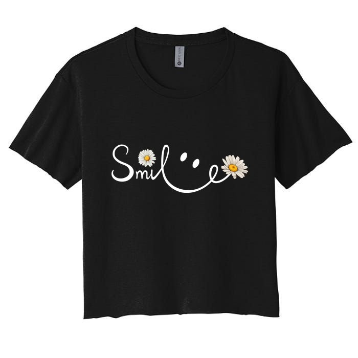 Smile Daisy Happy Face Women's Crop Top Tee