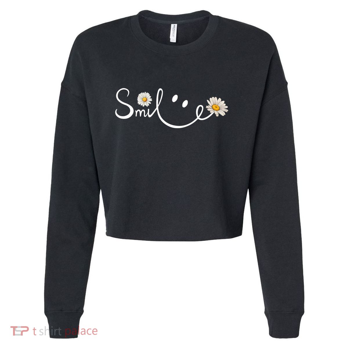 Smile Daisy Happy Face Cropped Pullover Crew