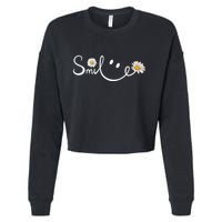 Smile Daisy Happy Face Cropped Pullover Crew